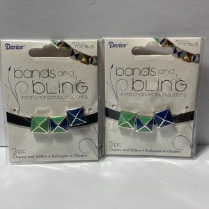 2 Jewelry Making Slider Beads Charms Blue Pyramid